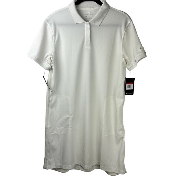 Nike DryFit NWT Women Sz Large Polo Shirt Dress Golf Pockets Button Collar Sport - Picture 1 of 12